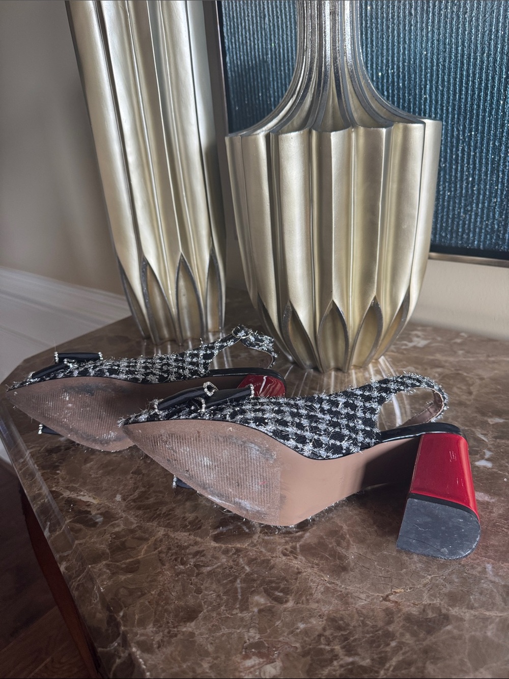 Betsey Johnson Black Bow Pointed Slingback Heels with Rhinestone Trim - Picture 5 of 5